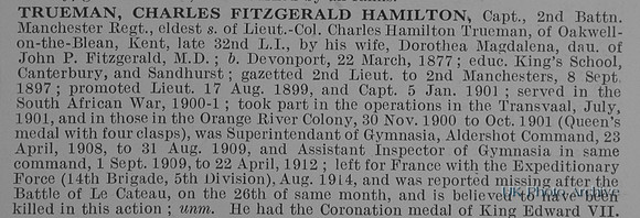 Trueman C F H Captain 2nd Manchester Regiment