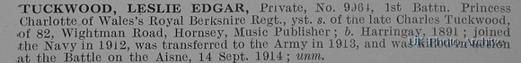 Tuckwood L E Pte 9964 1st Royal Berkshire Regiment