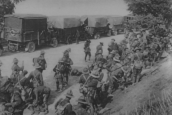 A Motor Transport Convoy Passing A Column Of New Zealanders On The March