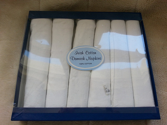 Vintage Set Of Six Irish Cotton Damask Napkins In Original Box