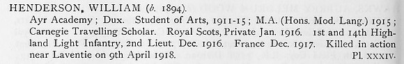 Henderson W 2nd Lt 1st And 14th Highland Light Infantry Obit