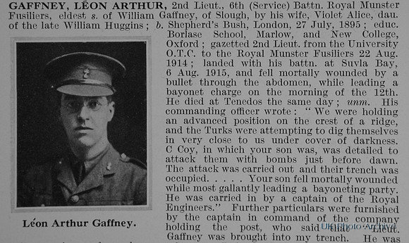 Gaffney L A 2nd Lt 6th Royal Munster Fusiliers Obit Part 1