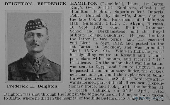 Deighton F H Lt 1st Kings On Scottish Borderers Obit