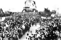 Crowds Outside Buckingham Palalce Singing Rule Britannia  After Peace Was Declared