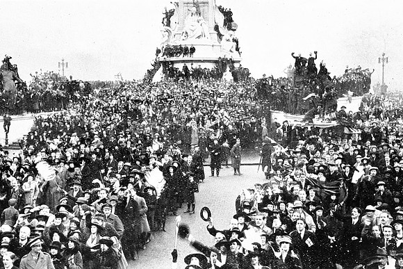 Crowds Outside Buckingham Palalce Singing Rule Britannia  After Peace Was Declared
