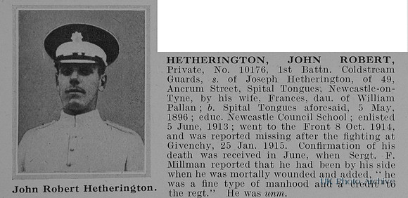 Hetherington J R Pte 10176 1st Coldstream Guards Obit