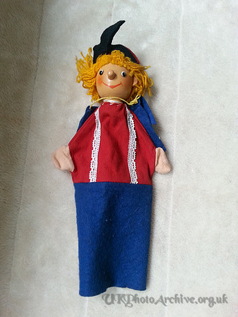 Vintage Wooden Glove Puppet With Wooden Head And Fabric Body