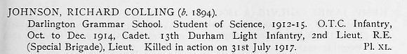Johnson R C Lt Royal Engineers Obit