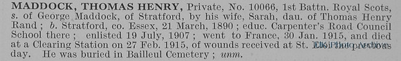 Maddock T H Pte 10066 1st Royal Scots Obit