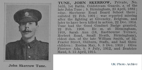 Tune J S Pte 5435 1st Coldstream Guards Obit