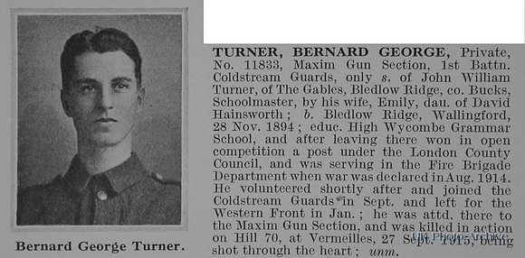 Turner B G Pte 11833 1st Coldstream Guards Obit