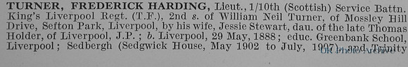Turner F H Lt 10th Kings Liverpool Regiment Obit Part 1