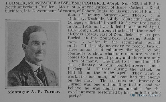 Turner M A F LCpl 3532 2nd Northumberland Fusiliers Obit
