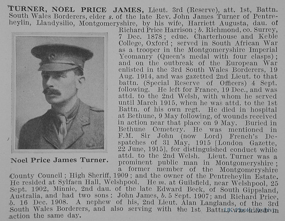 Turner N P J Lt 1st South Wales Borderers Obit