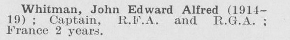 Whitman J E A Captain Royal Garrison Artillery