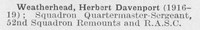 Weatherhead H D Aquad Qtr Mst Sergt Army Service Corps