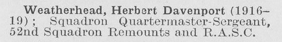 Weatherhead H D Aquad Qtr Mst Sergt Army Service Corps