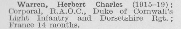 Warren H C Cpl Dorset Regiment