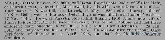 Mair J Pte 3334 2nd Royal Scots Obit