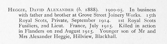 Heggie D A 2nd Lt 1st Royal Scots Fusiliers Obit
