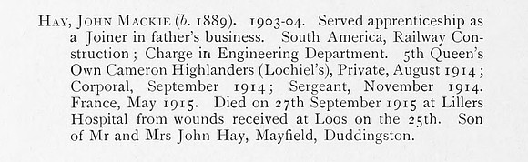 Hay J M Sergt S-10135 5th Cameron Highlanders Obit