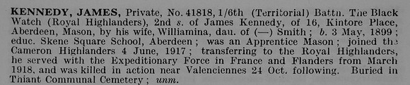 Kennedy J Pte 41818 6th Black Watch