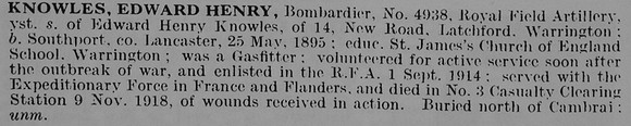 Knowles E H Bmdr 4938 Royal Field Artillery