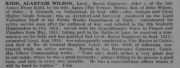 Kidd A W Lt Royal Engineers
