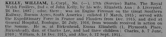Kelly W L/Cpl 25704 17th Royal Welsh Fusiliers