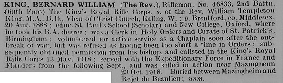 King B W Rfn 46833 2nd King's Royal Rifle Corps