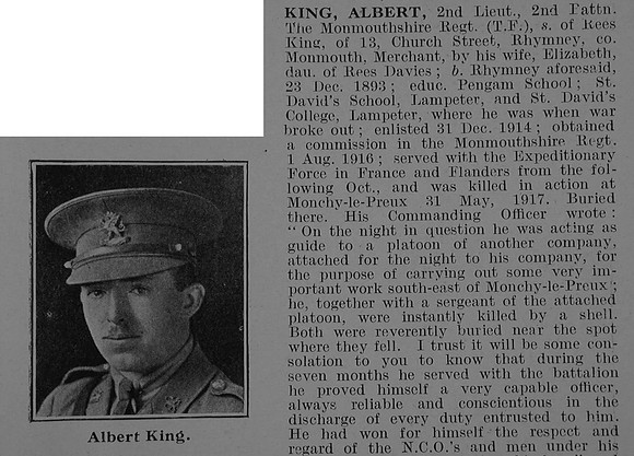 King A 2nd Lt 2nd Monmouthshire Regiment Obit Part 1 De Ruvignys Roll Of Honour Vol 5