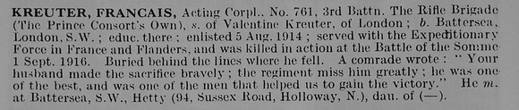 Kreuter F Cpl 761 3rd Rifle Brigade