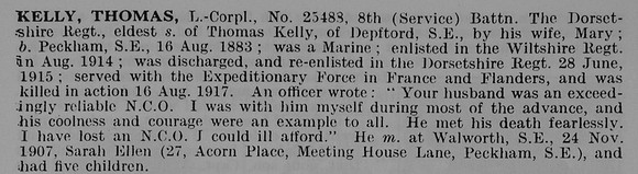 Kelly T L/Cpl 25483 5th Dorset Regiment