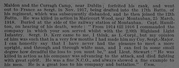 Kerr D Sergt 240390 12th Highland Light Infantry Obit Part 2 De Ruvignys Roll Of Honour Vol 5