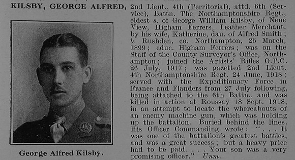 Kilsby G A 2nd Lt 4th Attd 6th Northamptonshire Regiment Obit De Ruvignys Roll Of Honour Vol 5