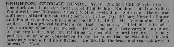 Knighton G H Pte 556 13th York And Lancs Regiment