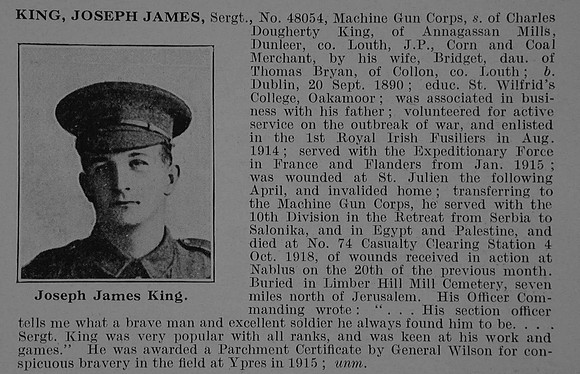King J J Sergt 48054 Machine Gun Corps Obit De Ruvignys Roll Of Honour Vol 5