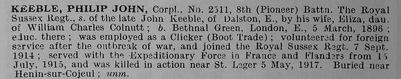 Keeble P J Cpl 2511 8th Royal Sussex Regiment
