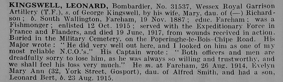 Kingswell L Bmdr 31537 Royal Garrison Artillery