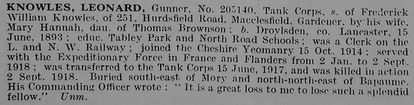 Knowles L Gnr 205140 Tank Corps