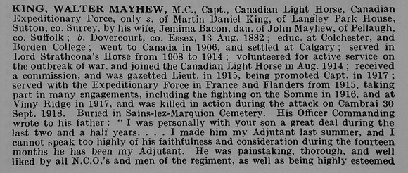 King W M Captain MC Canadian Light Horse Obit Part 1