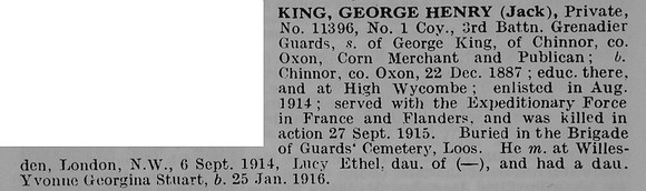 King G H Pte 11396 3rd Grenadier Guards