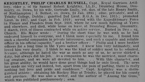 Keightley P C R Captain Royal Garrison Artillery