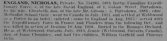 England N Pte 754285 58th Canadian Expedtionary Force