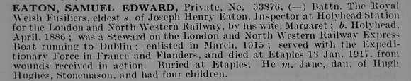 Eaton S E Pte 53876 Royal Welsh Fusiliers