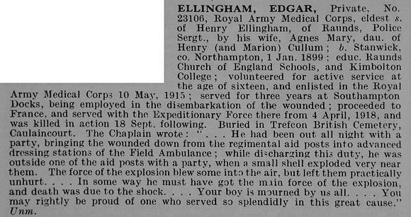 Ellingham E Pte 23106 Royal Army Medical Corps