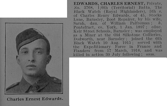 Edwards C E Pte 3768 6th Black Watch Obit De Ruvignys Roll Of Honour Vol 5