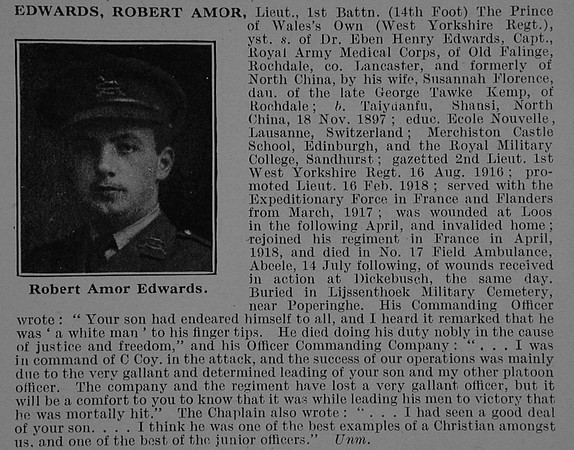 Edwards R A Lt 1st West Yorkshire Regiment Obit De Ruvignys Roll Of Honour Vol 5