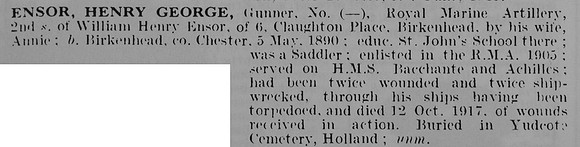 Ensor H G Gnr Royal Marine Artillery