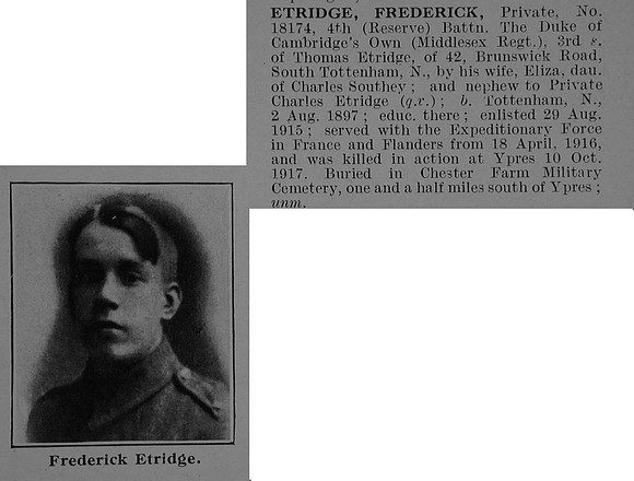 Etridge F Pte 18174 4th Middlesex Regiment Obit De Ruvignys Roll Of Honour Vol 5